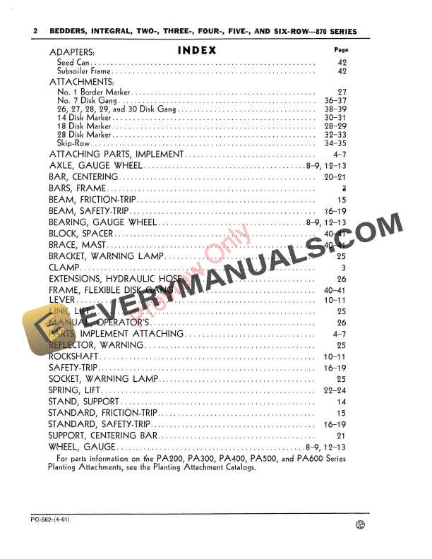 John Deere Integral Bedders – 870 Series Parts Catalog PC562 01APR61-4