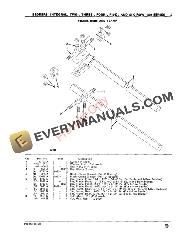 John Deere Integral Bedders – 870 Series Parts Catalog PC562 01APR61-5
