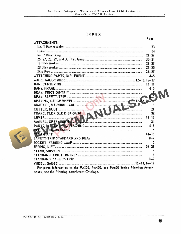 John Deere Integral Bedders – F310, F310H Series Parts Catalog PC680 01AUG60-5