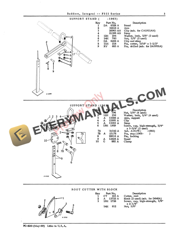 John Deere Integral Bedders – F311 Series Parts Catalog PC826 01MAY69-5