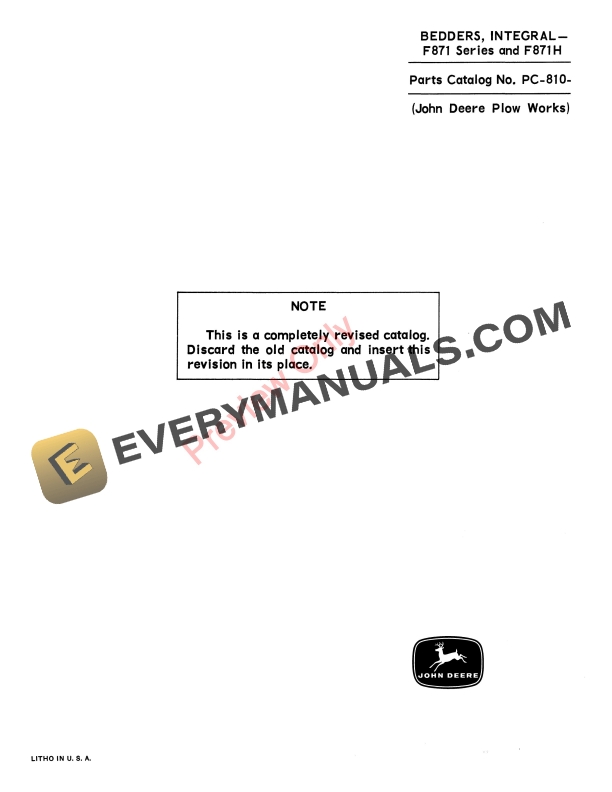 John Deere Integral Bedders - F871 Series, F871H Parts Catalog PC810 01APR68 1 John Deere Integral Bedders – F871 Series