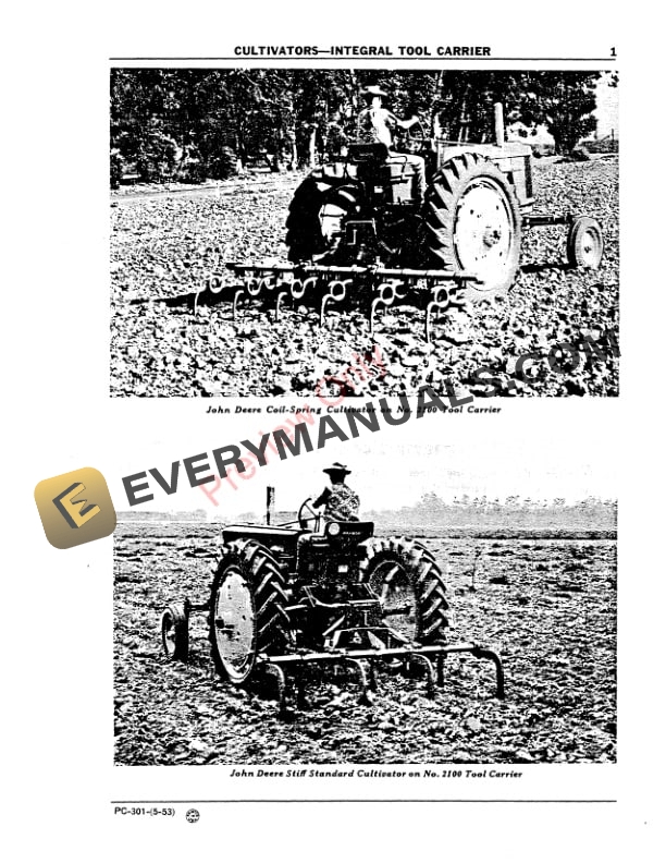 John Deere Integral Carrier Cultivators Parts Catalog PC301 01MAY53-3