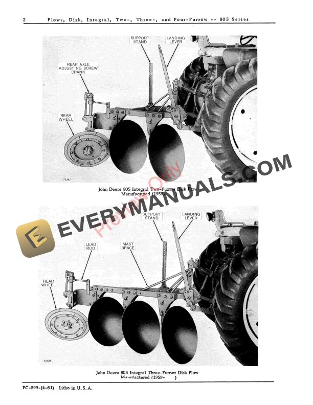 John Deere Integral Disk Plows – 805 Series Parts Catalog PC599 01AUG61-4