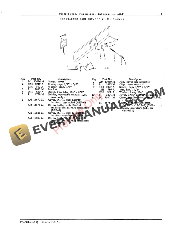 John Deere Integral Fertilizer Distributor – MLF Parts Catalog PC604 01APR64-5