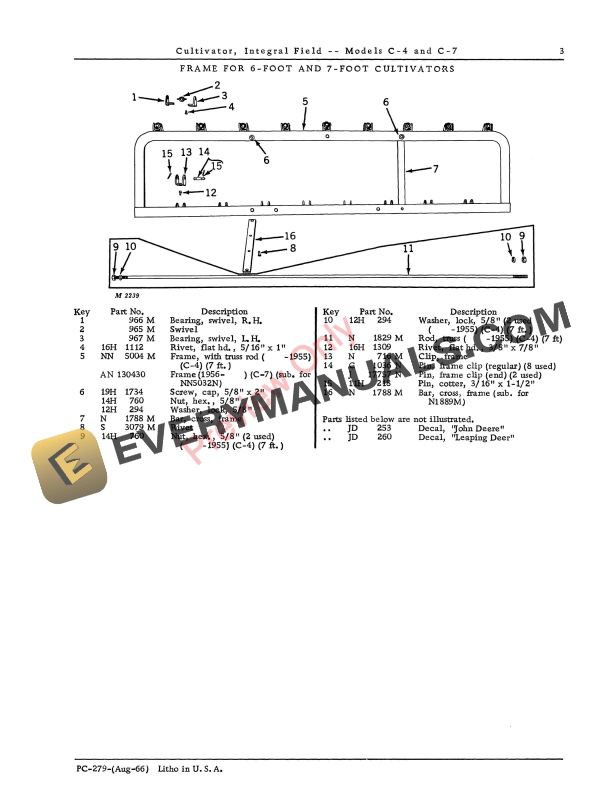 John Deere Integral Field Cultivators Nos. C-4, C-7 Parts Catalog PC279 01AUG66-5
