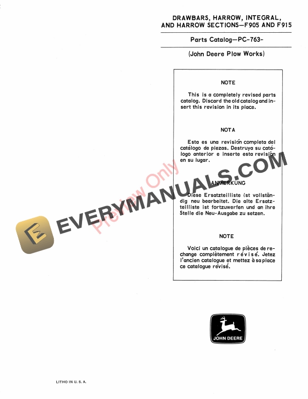 John Deere Integral Harrow Drawbar and Harrow Sections – F905