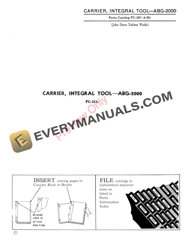 John Deere Integral Tool Carrier – ABG-2000 Parts Catalog PC357 01APR53-1