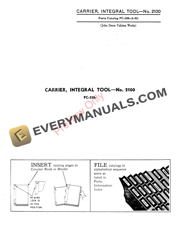 John Deere Integral Tool Carrier – No. 2100 Parts Catalog PC358 01APR53-1