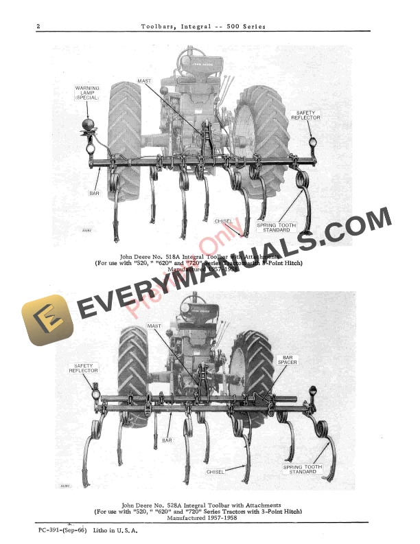 John Deere Integral Toolbars – 500 Series Parts Catalog PC391 01SEP66-4
