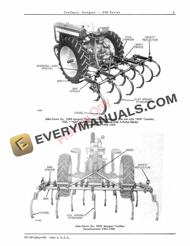 John Deere Integral Toolbars – 500 Series Parts Catalog PC391 01SEP66-5