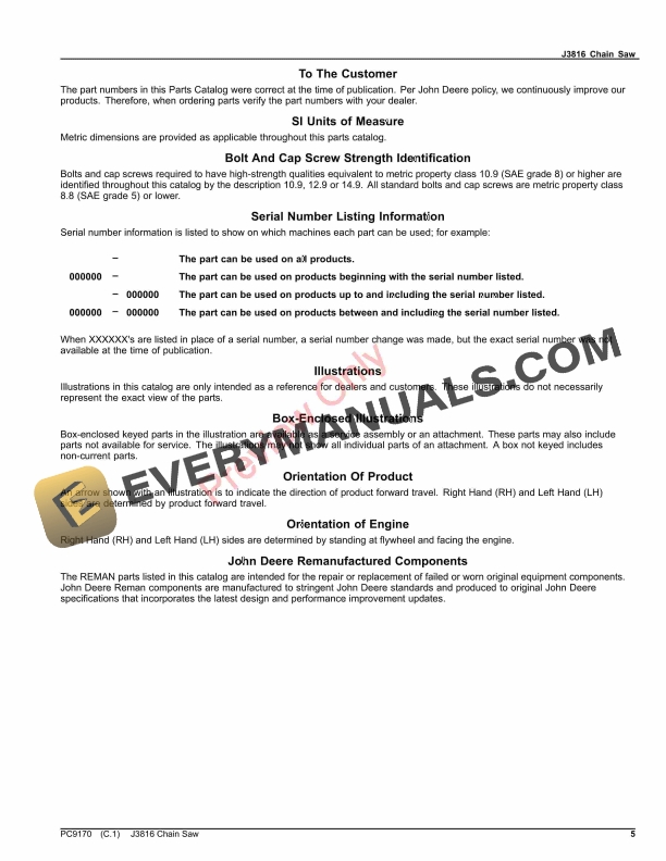 John Deere J3816 Chain Saw Parts Catalog PC9170 01JUL13-5