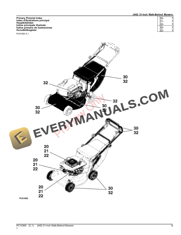 John Deere JA62 21 Inch Walk Behind Mowers Parts Catalog PC10369 06DEC22 3