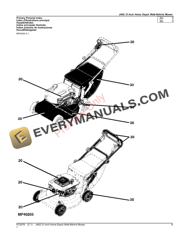 John Deere JA62 HOME DEPOT 21-INCH WALK-BEHIND MOWER Parts Catalog PC2878 17FEB23 4 John Deere JA62 HOME DEPOT 21-INCH WALK-BEHIND MOWER Parts Catalog PC2878 17FEB23-3