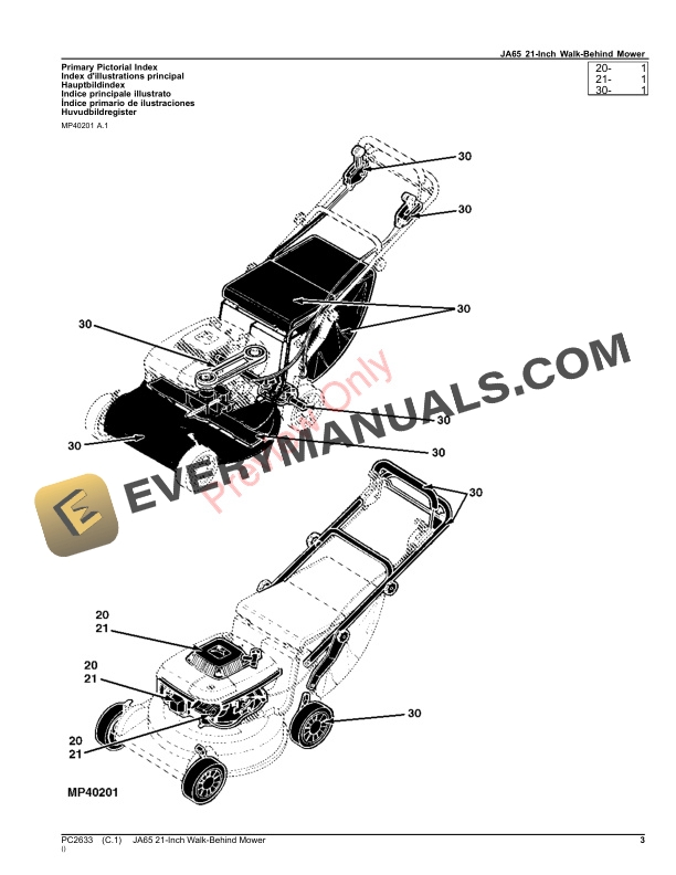 John Deere JA65 21-Inch Walk-Behind Mower Parts Catalog PC2633 06DEC22-3