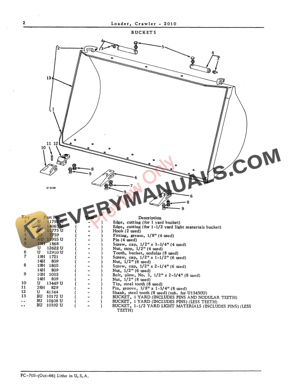 John Deere JD 2010 Crawler Loader (Loader Bucket Only) Parts Catalog PC705 01OCT66 5 John Deere JD 2010 Crawler Loader (Loader Bucket Only) Parts Catalog PC705 01OCT66-4