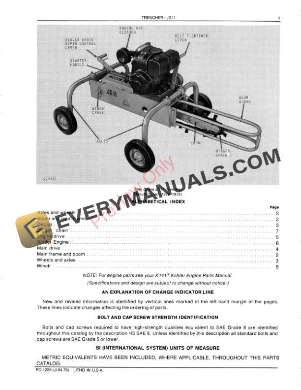 John Deere JD11 Trencher Parts Catalog PC1238 01JUN76 4 John Deere JD11 Trencher Parts Catalog PC1238 01JUN76-3