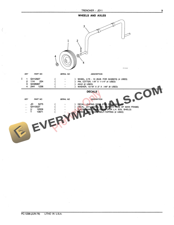 John Deere JD11 Trencher Parts Catalog PC1238 01JUN76 6 John Deere JD11 Trencher Parts Catalog PC1238 01JUN76-5