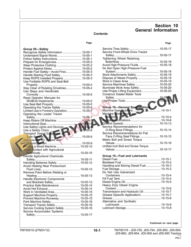 John Deere JD5 750 JD5 754 JD5 800 JD5 Technical Manual TM700519 27NOV12 5