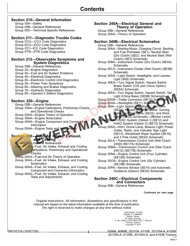 John Deere JD954 6095B JD1104 6110B JD1204 Diagnostic Technical Manual TM157219 15OCT20 3