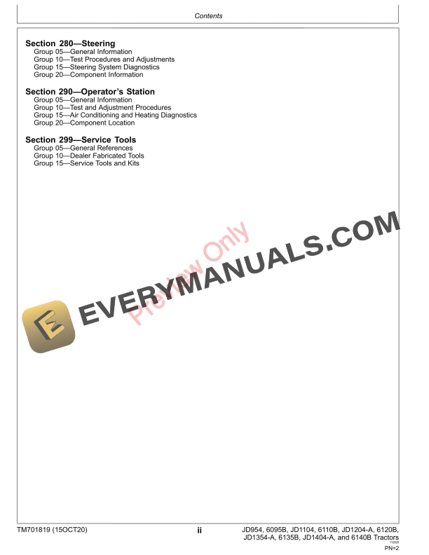John Deere JD954 6095B JD1104 6110B JD1204 Diagnostic Technical Manual TM701819 15OCT20 4