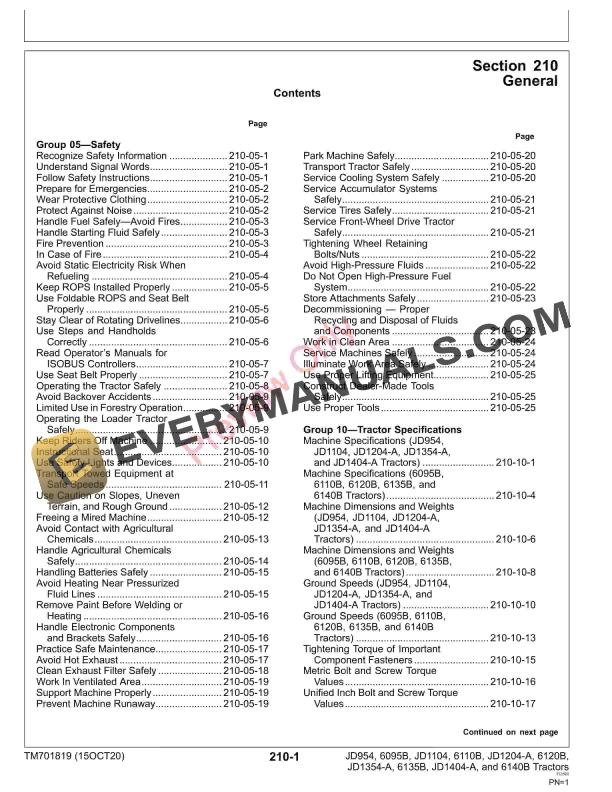 John Deere JD954 6095B JD1104 6110B JD1204 Diagnostic Technical Manual TM701819 15OCT20 5