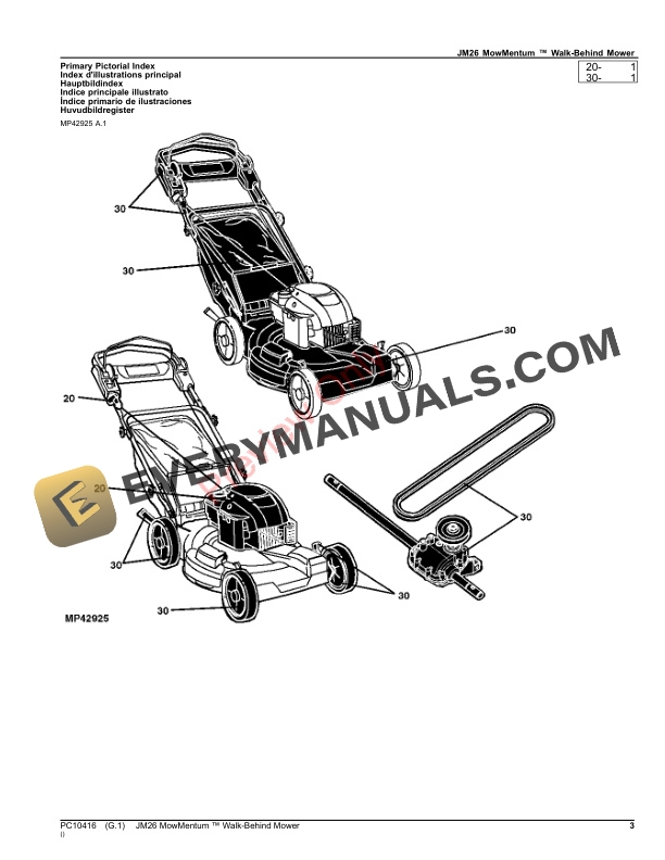John Deere JM26 MOWMENTUM WALK BEHIND MOWER Parts Catalog PC10416 04NOV22 3