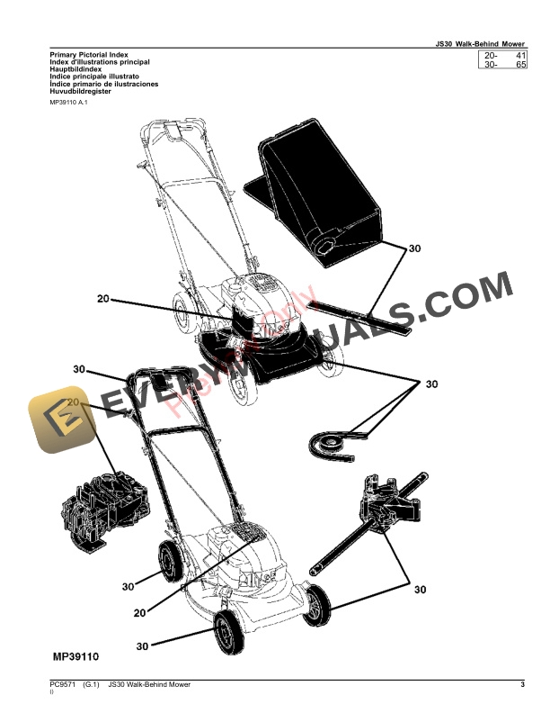 John Deere JS30 WALK-BEHIND MOWER Parts Catalog PC9571 11SEP19-3