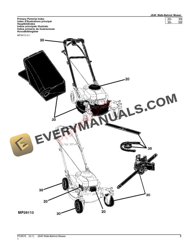 John Deere JS40 WALK-BEHIND MOWER Parts Catalog PC9572 20DEC19-3