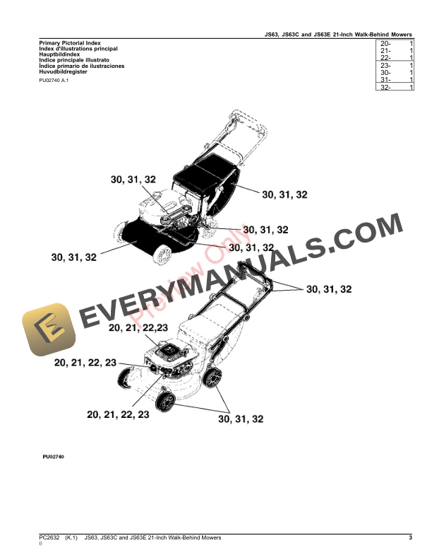 John Deere JS63, JS63C and JS63E 21-Inch Walk-Behind Mowers Parts Catalog PC2632 09DEC22-3
