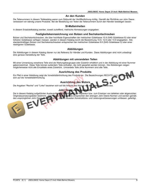 John Deere JS63JS63C Home Depot 21-Inch Walk-Behind Mowers Parts Catalog PC2879 16SEP20-5