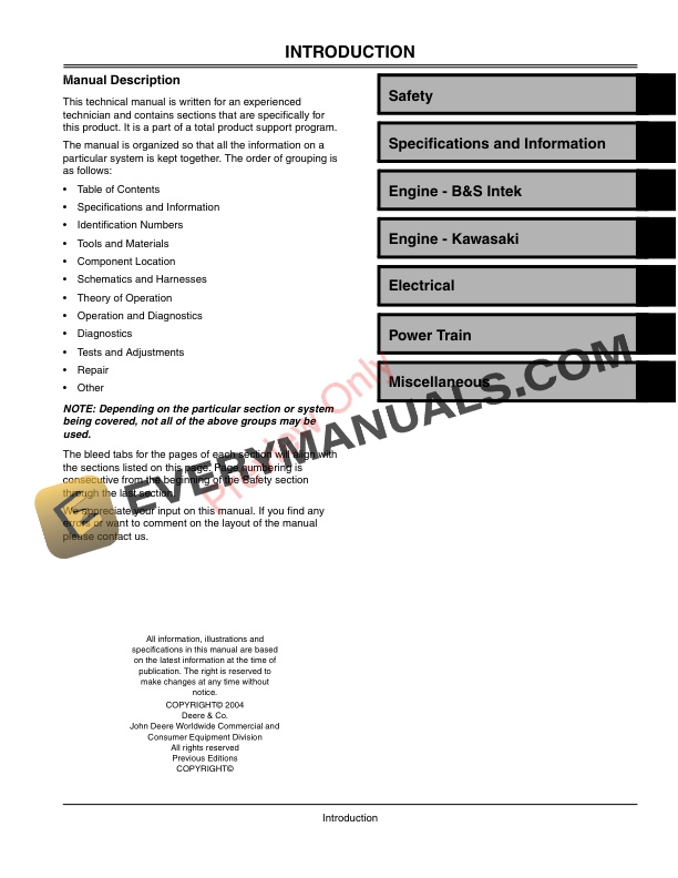 John Deere JX75 JA62 Walk Behind Mowers Technical Manual TM2208 01MAR04 3