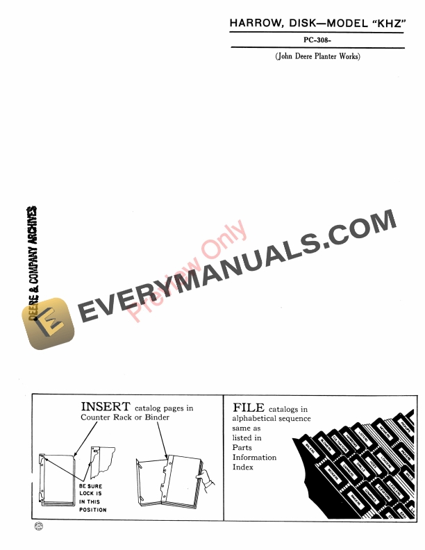 John Deere KHZ Integral Disk Harrow Parts Catalog PC308 01FEB58-1