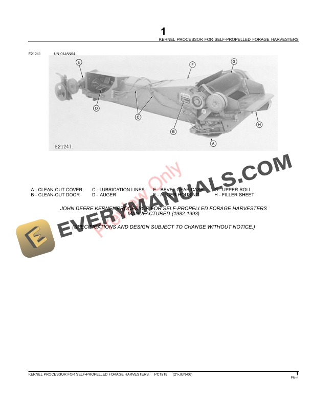 John Deere Kernel Processor For Self-Propelled Forage Harvesters Parts Catalog PC1918 11MAY11 4 John Deere Kernel Processor For Self-Propelled Forage Harvesters Parts Catalog PC1918 11MAY11-3