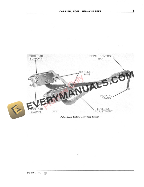 John Deere Killefer M50 Tool Carrier Parts Catalog PC214 01NOV51-3