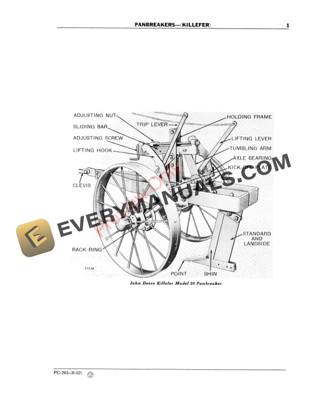 John Deere Killefer Panbreakers Parts Catalog PC265 01DEC57-3