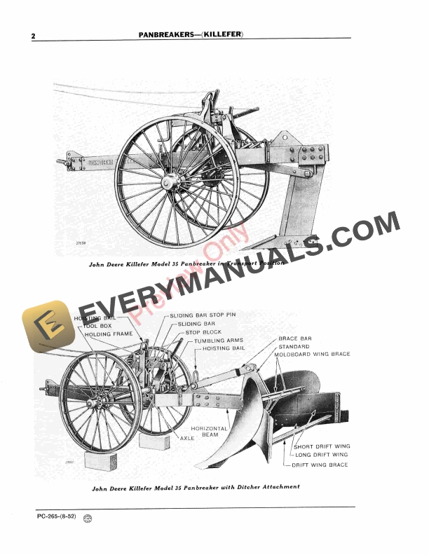 John Deere Killefer Panbreakers Parts Catalog PC265 01DEC57-4