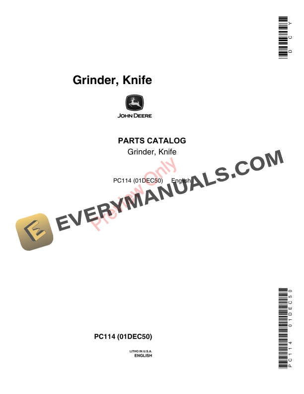 John Deere Knife Grinder Parts Catalog PC114 01DEC50-1