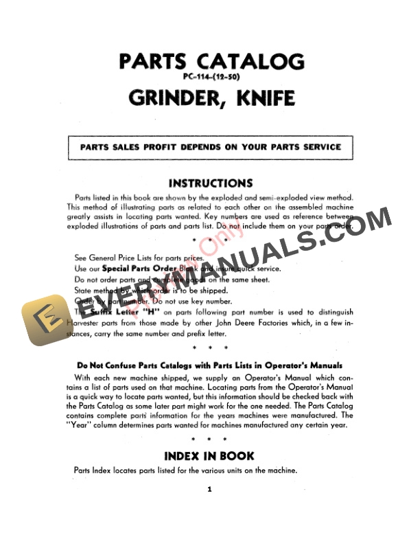 John Deere Knife Grinder Parts Catalog PC114 01DEC50 3
