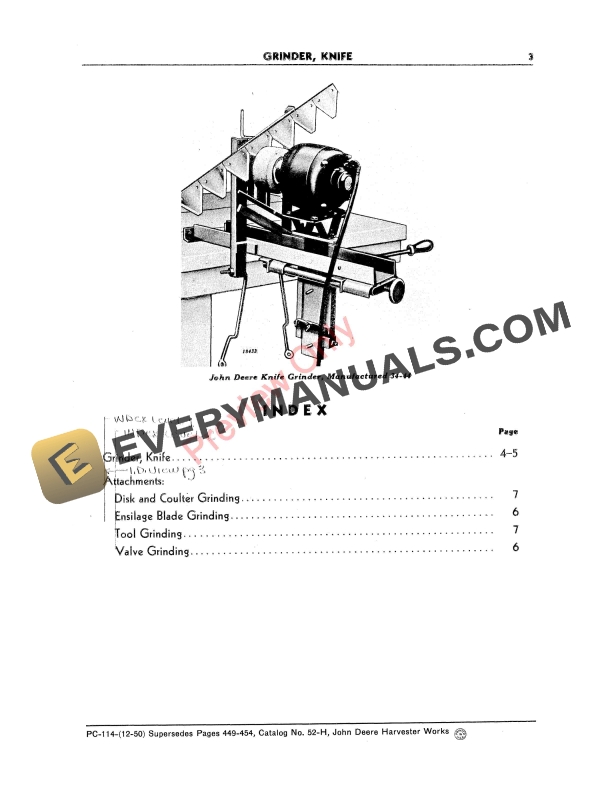John Deere Knife Grinder Parts Catalog PC114 01DEC50 5