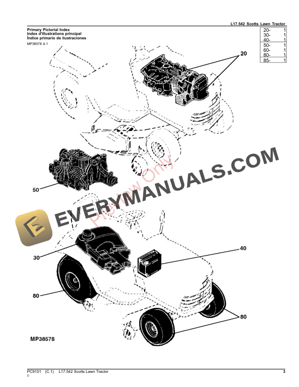 John Deere L17.542 SCOTTS LAWN TRACTOR Parts Catalog PC9101 08SEP23-3
