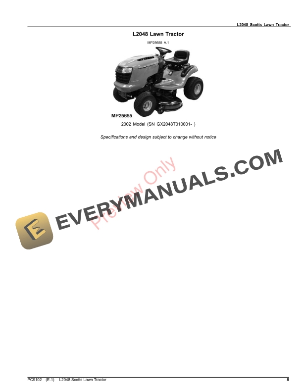 John Deere L2048 SCOTTS LAWN TRACTOR Parts Catalog PC9102 08SEP23-5