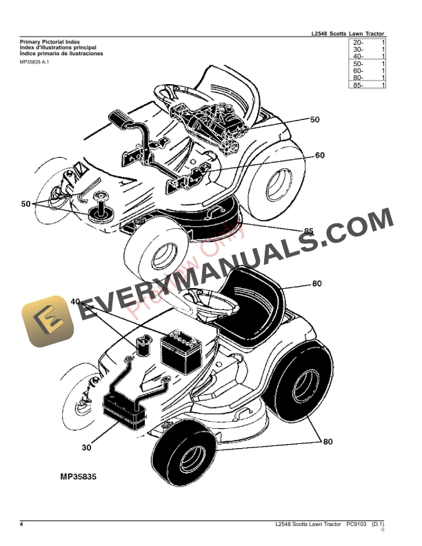 John Deere L2548 SCOTTS LAWN TRACTOR Parts Catalog PC9103 08SEP23-4