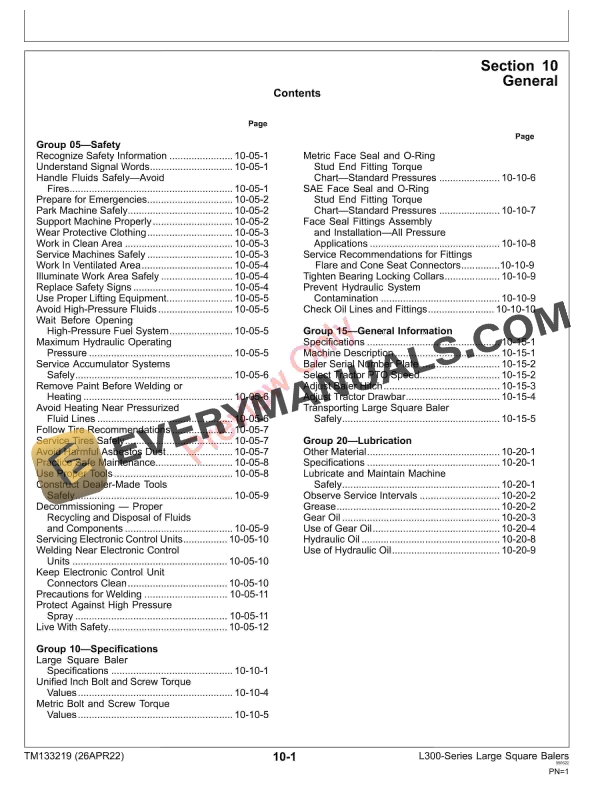 John Deere L330, L330C, L340, and L340C Large Square Balers Technical Manual TM133219 26APR22 13 John Deere L330 L330C L340 and L340C Large Square Balers Technical Manual TM133219 26APR22 5