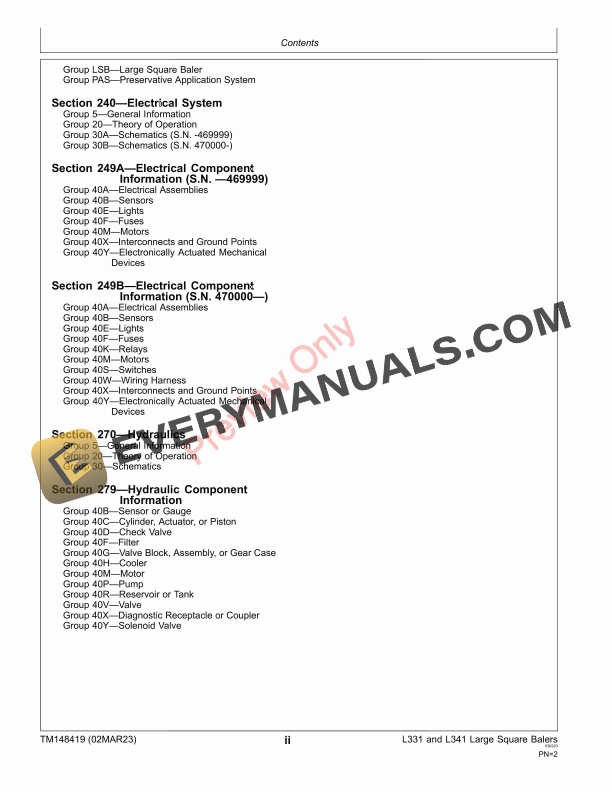 John Deere L331 L331 Precutter L341 and L341 Precutter Large Square Balers Technical Manual TM148419 02MAR23 4