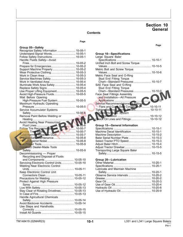 John Deere L331 L331 Precutter L341 and L341 Precutter Large Square Balers Technical Manual TM148419 02MAR23 5