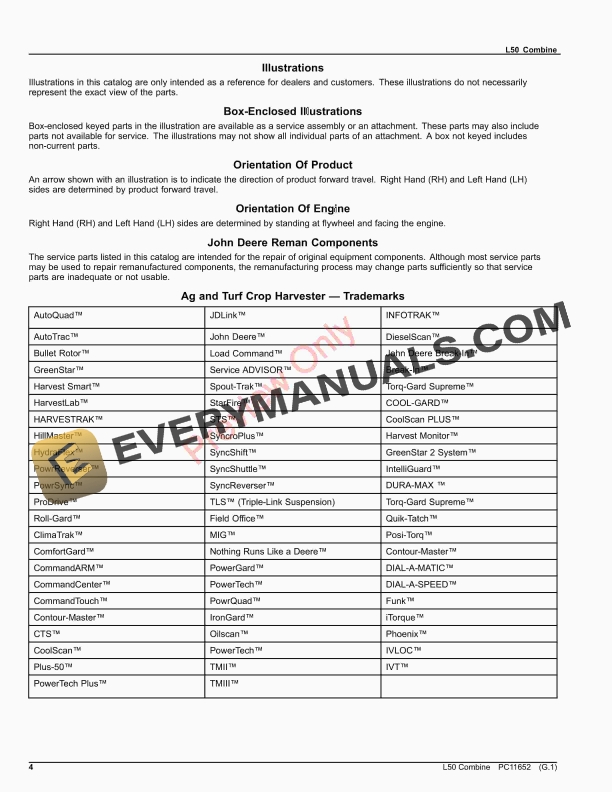 John Deere L50 Combine Parts Catalog PC11652 16JUL23 4