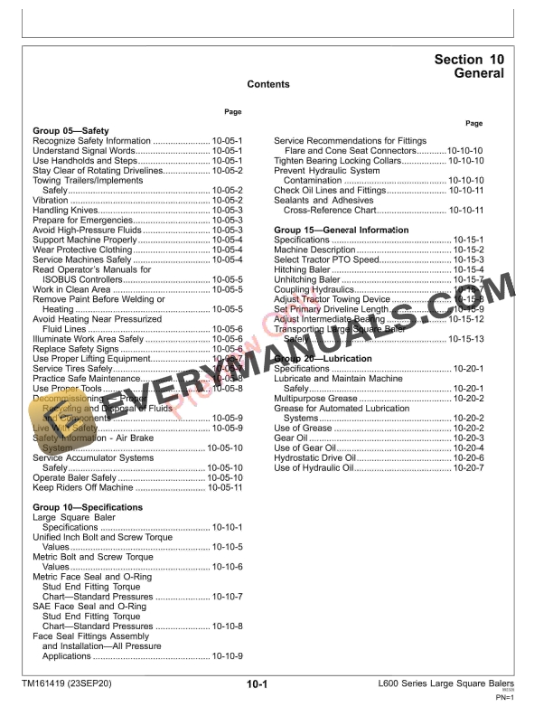 John Deere L624 L633 and L634 Large Square Balers Technical Manual TM161419 23SEP20 5