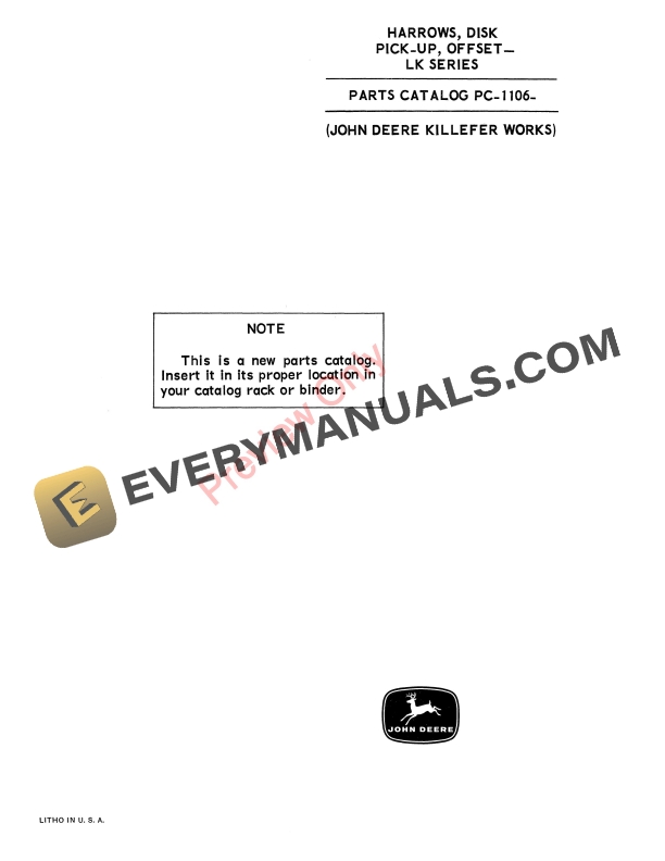 John Deere LK Series Offset Pickup Disk Harrows Parts Catalog PC1106 01JAN68-1