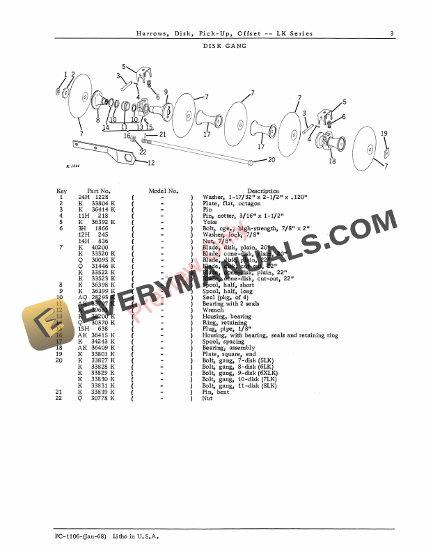 John Deere LK Series Offset Pickup Disk Harrows Parts Catalog PC1106 01JAN68 5