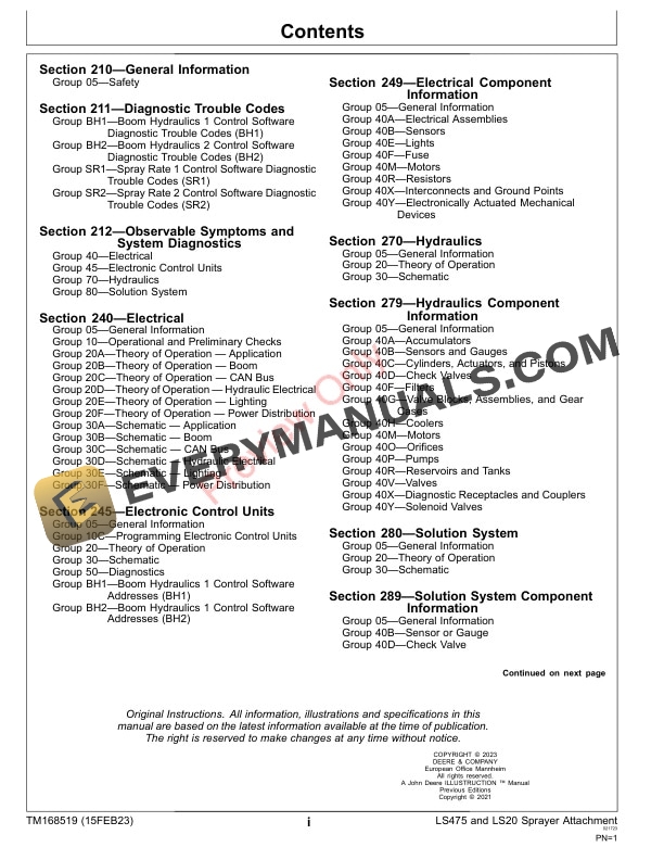 John Deere LS475 Sprayer North America English Diagnostic Technical Manual TM168519 15FEB23 3